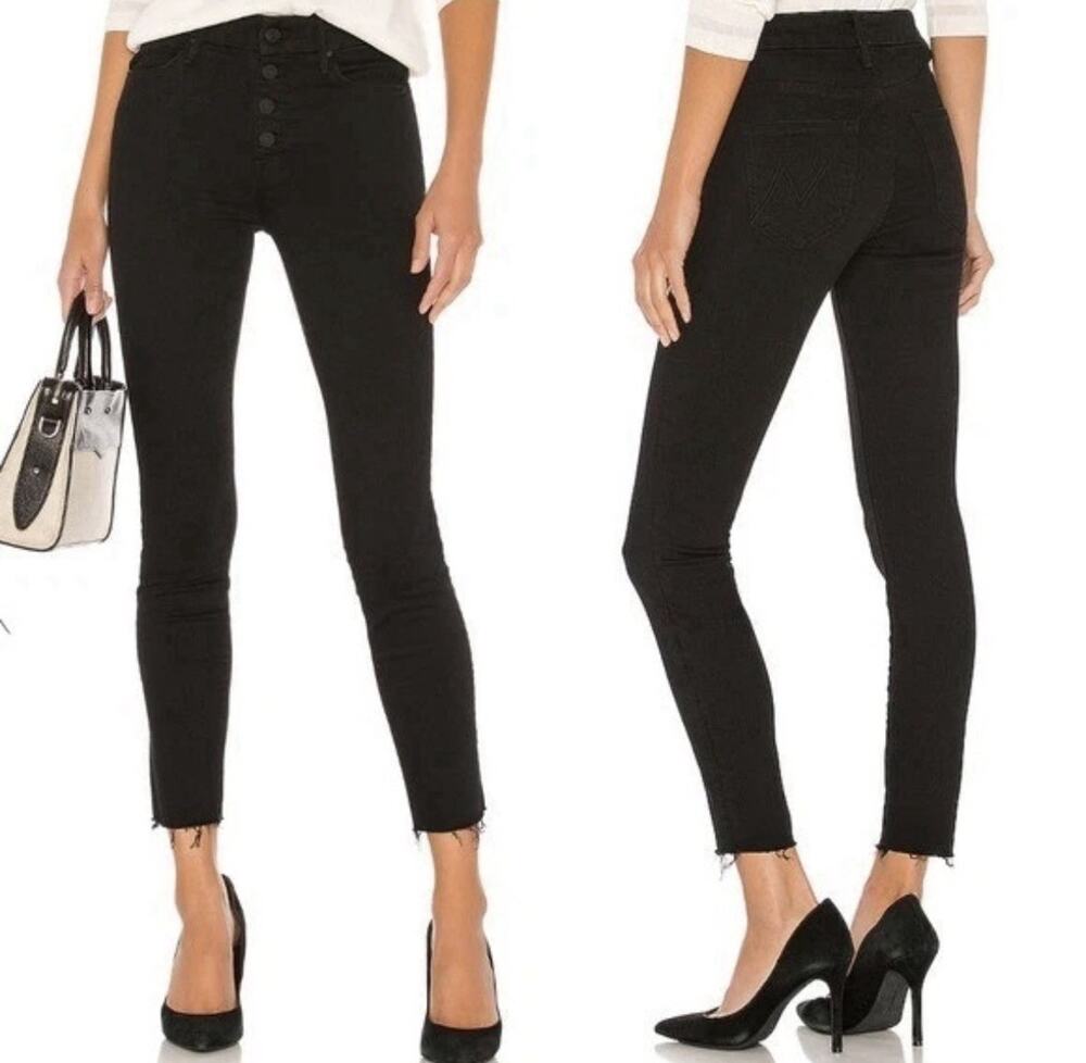 Mother Black The Pixie Ankle Fray Jeans in Not Guilty Womens 29 Button Fly
